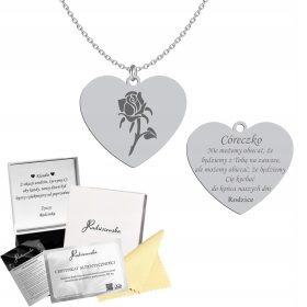    Darilo o ogrlici s srebrnim srcem vrtnice za hčerko 925 BREZPLAČNO GRAVIRANJE