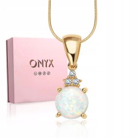   Elegantni zlati obesek z opalom in kubičnim cirkonijem - Luksuzno darilo za njo