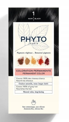 PHYTO Barva za lase - 100% prekrivanje sivih las, Črna, brez amoniaka
