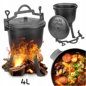    4L madžarski litoželezni lovski kotel za pečenje na žaru na tabornem ognju