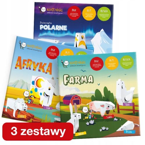 Kartonasti komplet Živali POLAR + AFRIKA + KMETIJA za sestavljanje in barvanje