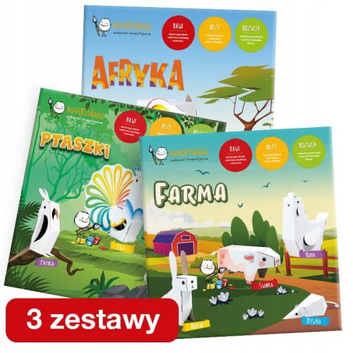 Kartonasti komplet 3v1 Živali PTICE + AFRIKA + KMETIJA za barvanje