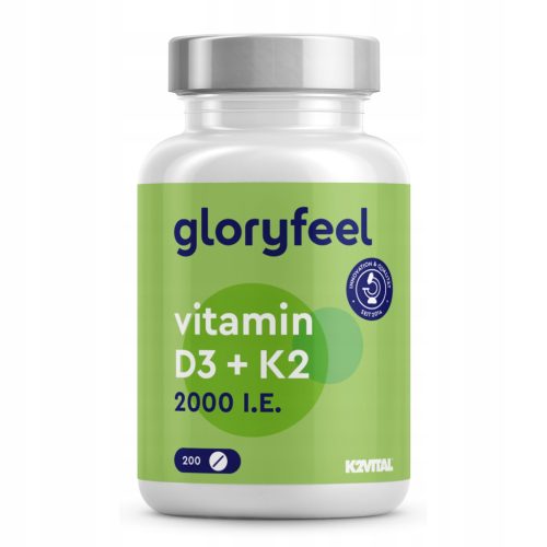 Vitamini D3 + K2 v majhnih, enostavno požirnih tabletah - gloryfeel, pakiranje 200 tablet