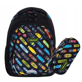   PLEČNIK ZA ŠOLARJE 2V1 S SVINČNIKI IN SKATEBOARDS GLAVA RAZRED 1-3