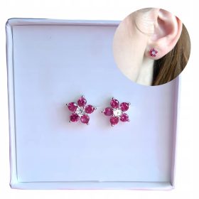  Srebrni uhani 925 za deklice s čepki v obliki rožnatih cvetov