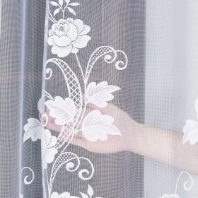   Zakard zavesa s cvetličnim vzorcem 023006 z zavesno trakom, višina 250x350, bela