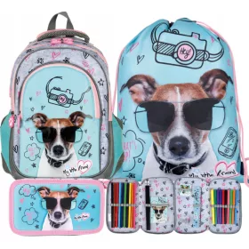   Večpredstavnostni šolski nahrbtnik St. Majewski s psi z očali, Roza, Siva in Srebrna, Zelena, Večbarvno 25 l