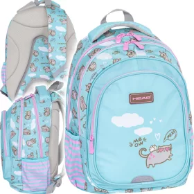   Roza-Zelena Večprekatni Šolski Nahrbtnik Head Meow za Dekleta