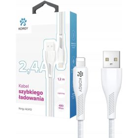   Korgy USB-A - iPhone pleteni kabel 1,2 m bel Hitro polnjenje 2,4 A
