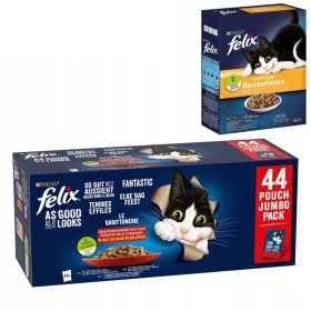   Felix Raznolika Mokra Hrana za Mačke v Galeriji 3,74 kg (44 x 85 g) + GRATIS Felix Farmhouse Sensations Suha Hrana za Mačke z Piščancem in Zelenjavo 1 kg