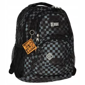   Mladinski šolski nahrbtnik ST.RIGHT, večprekatni, črn, Odtenki sive in srebrne, 26 l