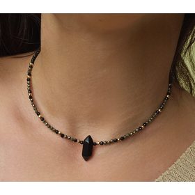    Choker ogrlica iz črnega turmalina in pirita iz oniksa Arrowhead