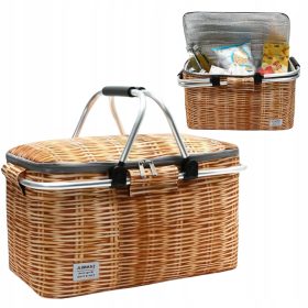 Košara za piknik iz blaga v bež barvi