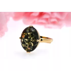 Zeleni baltiški jantar prstan pozlačen s srebrom 925