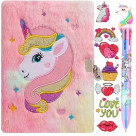   Eli's Plush Unicorn Diary with Diamond-Embroidered Notebook