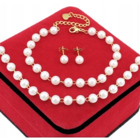 POZLATA NAKITA IZ KIRURŠKEGA JEKLA Z BELIMI BISERI