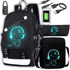   olski nahrbtnik s svetlečimi elementi za mladostnike, velik A4, komplet z USB polnilnim kablom