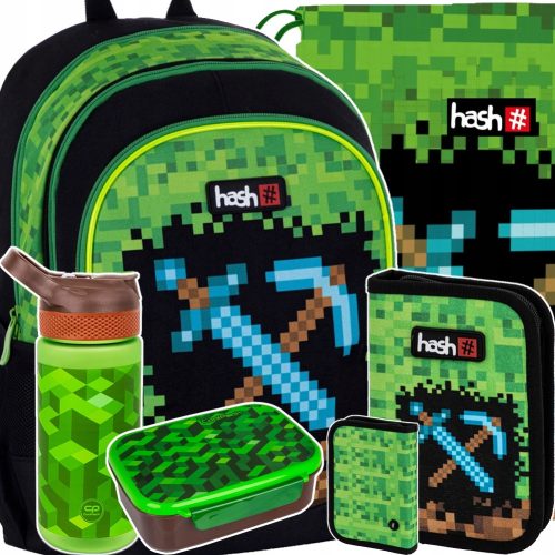Večpredstavni šolski nahrbtnik Pixel črn, rjave in bež barve, zelena, večbarvno 20 l + 4 dodatni izdelki