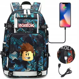   ROBLOX USB NEPREMOČLJIV ŠOLSKI NAHRBTNIK Z VELIKO KAPACITETO IN USB GNIAZDOM