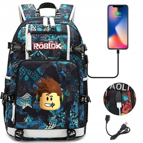 ROBLOX USB NEPREMOČLJIV ŠOLSKI NAHRBTNIK Z VELIKO KAPACITETO IN USB GNIAZDOM