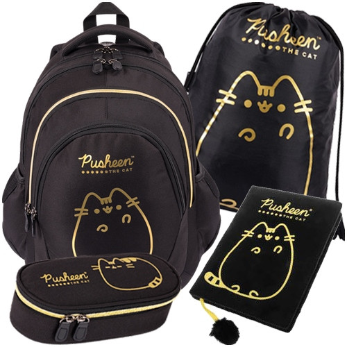 Pusheen šolski nahrbtnik z več predelki St. Majewski črna, rumena in zlata 23 l + 3 dodatni izdelki