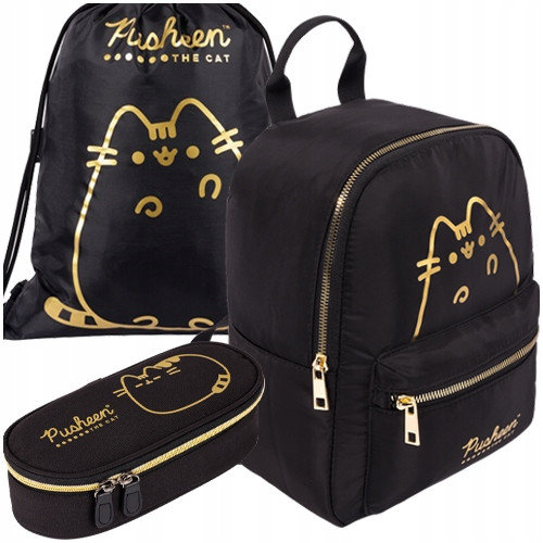 Enoprostorski šolski nahrbtnik Pusheen St. Majewski črna, Odtenki rumene in zlate 8 l + 2 ostala izdelka