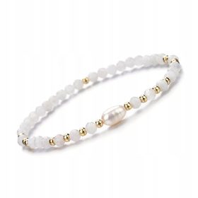   Okrasna zapestnica iz naravnega gumijastega traku s fasetiranimi 4 mm mesečevimi kamni