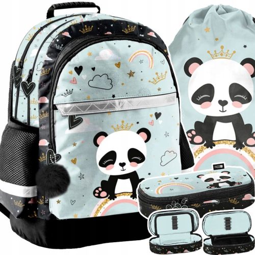 VEČNAMENSKI ŠOLSKI NAHRBTNIK PANDA | Ta večnamenski šolski nahrbtnik Panda je popoln komplet za prvošolko. Vsebuje 3 elemente: Paso Plecak Szkolny Panda PP24PN-116, Paso Piórnik Tuba Usztywniona Panda