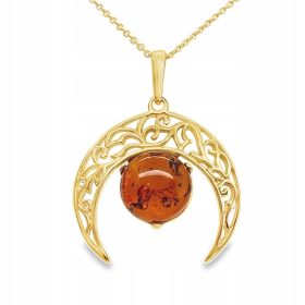Pozlačen bursztyni viseči obesek z luno