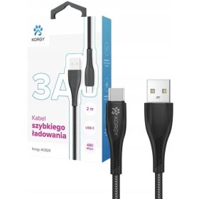 Korgy ACB20 USB-A - USB-C kabel 2m črne najlonske pletenice