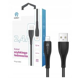   Korgy ALB12 USB-A - Lightning kabel 1,2m črna najlonska pletenica