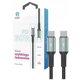   USB-C - USB-C kabel Korgy CCB12 60W 1,2m črna najlonska pletenica dioda
