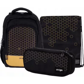   Večnamenski šolski nahrbtnik Strigo Honeycombs s pisalnim etuijem - razredi 4-8 - Komplet 3 kosov