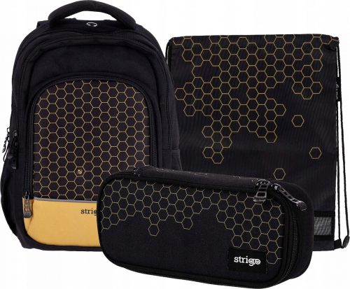 Večnamenski šolski nahrbtnik Strigo Honeycombs s pisalnim etuijem - razredi 4-8 - Komplet 3 kosov