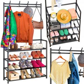   Stojalo za oblačila Markadler, črno kovinsko dvojno stojalo za oblačila in čevlje