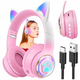   Brezžične premium nausne slušalke za otroke z RGB kocjimi ušesi in LED osvetlitvijo