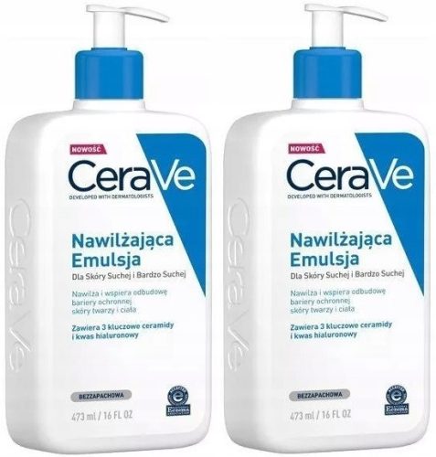 CERAVE Vlažilna emulzija za suho kožo, 2x 473ml - brez dišav in hipoalergena