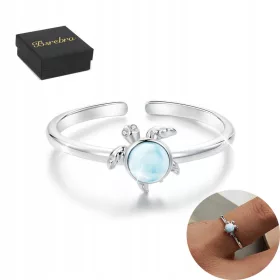 Srebrni prstan z želvami Larimar 925 s srebrnimi obročki