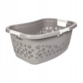   Ergonomska košara za perilo Lasse 50L s sivimi ročaji in udobnim dizajnom za prenašanje. Izdelana iz trpežnega umetnega materiala z gumijastimi ročaji za enostavno uporabo. Ta ergonomska košara ima pr