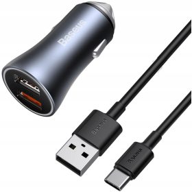   Baseus Zlata Kontaktna Pro 2x USB 40W Avtopolnilec + USB-C Kabel