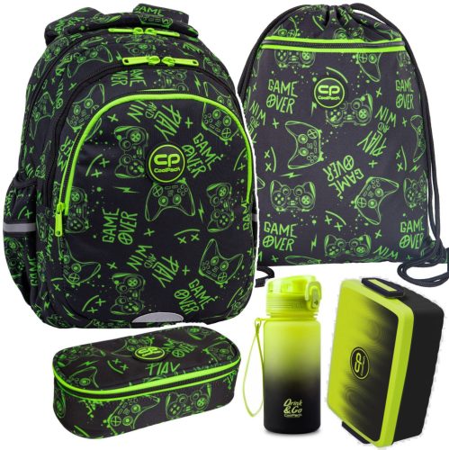 Večnamenski šolski nahrbtnik CoolPack Game Night za fante 4. razreda črne barve z zelenimi odtenki