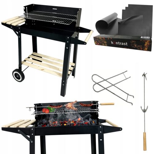 PRENOSNI VRTNI ŽAR NA OGLJE Z 2 POLICAMA NA KOLESIH BBQ 1012