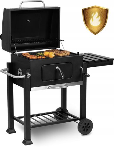  Velik BBQ vrtni žar na oglje s pokrovom in policami, prenosljiv z ročajem