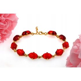   Elegantna zapestnica z rdečim baltijskim jantarjem, pozlačeno srebro