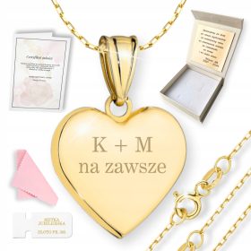    Zlata ogrlica, obesek veliko srce z gravuro za darilo VAŠA GRAVURA 585