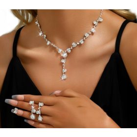 Elegantni poročni komplet s kristali in srebrnim tonom