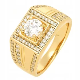   Kvadratni zlati prstan s cirkoni, izdelan iz kirurškega jekla 316L, velikost 18