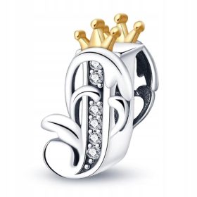 Srebrna krona obesek s črko J iz srebra 925