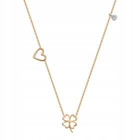    Elegantna zlata ogrlica z diamantom, briljantno srce, deteljica, zlato 585