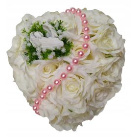   Srček za dekliški grob s cvetjem vrtnic in angelskimi perlami